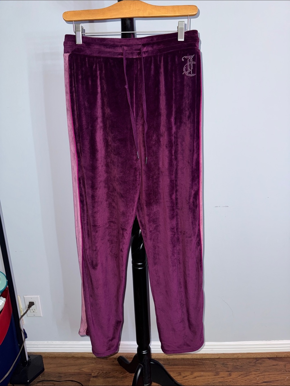 Juicy Couture Plum Velvet Track Pants with Side Stripe 7.1T